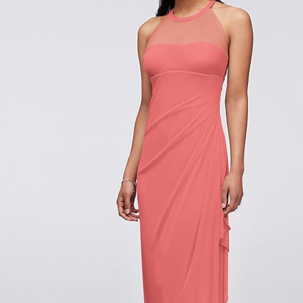 Sleeveless Long Mesh Dress with Illusion Neckline